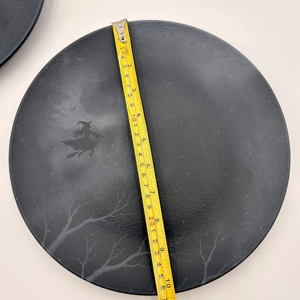 Mesa Brasil Halloween Witch Moon Dinner Plates Set of 2 Black Matte Spooky
